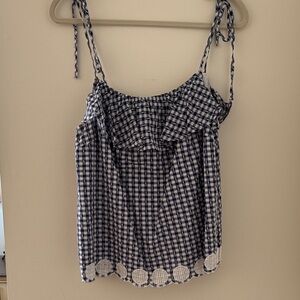 J. Crew Navy Gingham Camisole with White Accents